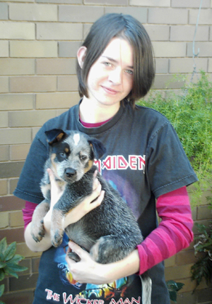Pup #4 - Di with her new person, Leanne - Don't forget to VOTE for ME! - Here I am with my new person "Leanne".